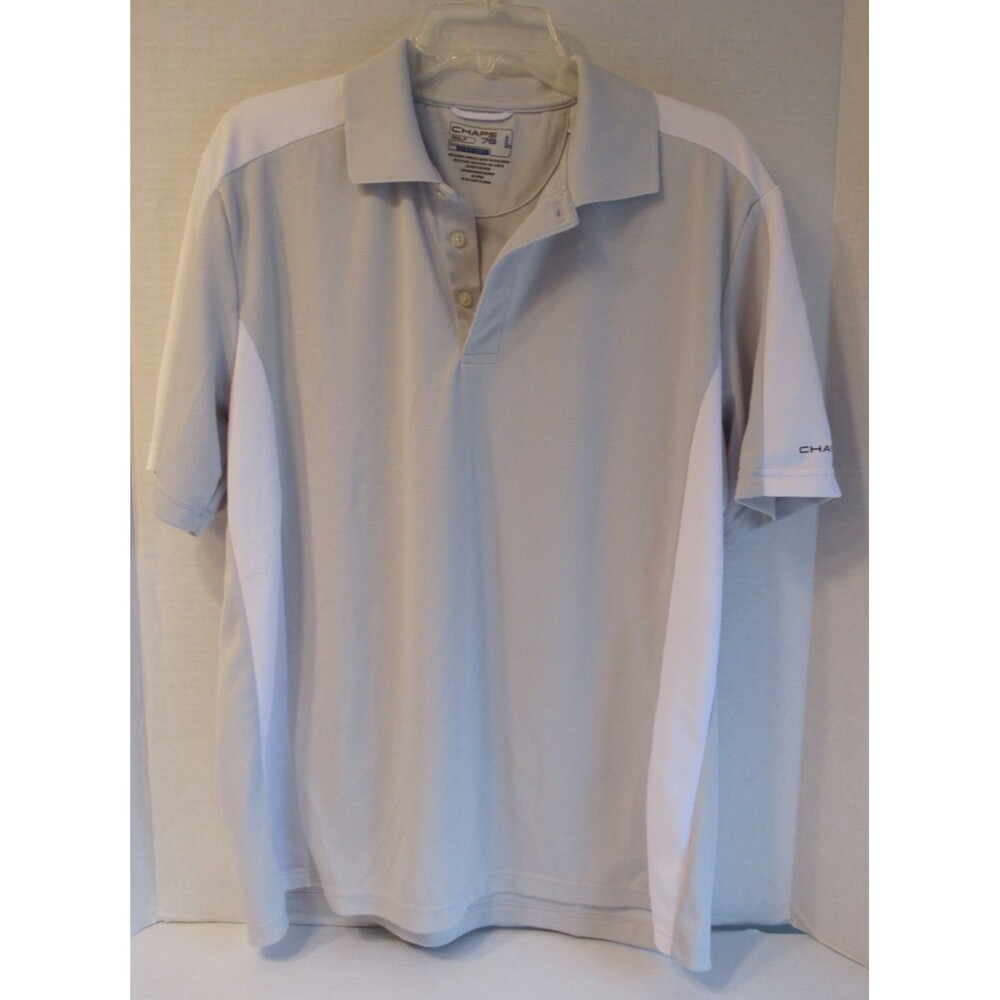 Mens Chaps 78 Golf Grey White Stay Dry Pullover Polo Shirt Size L Short Sleeve